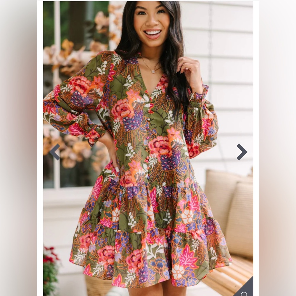 J. Marie: The Hayes Olive Green Floral Dress